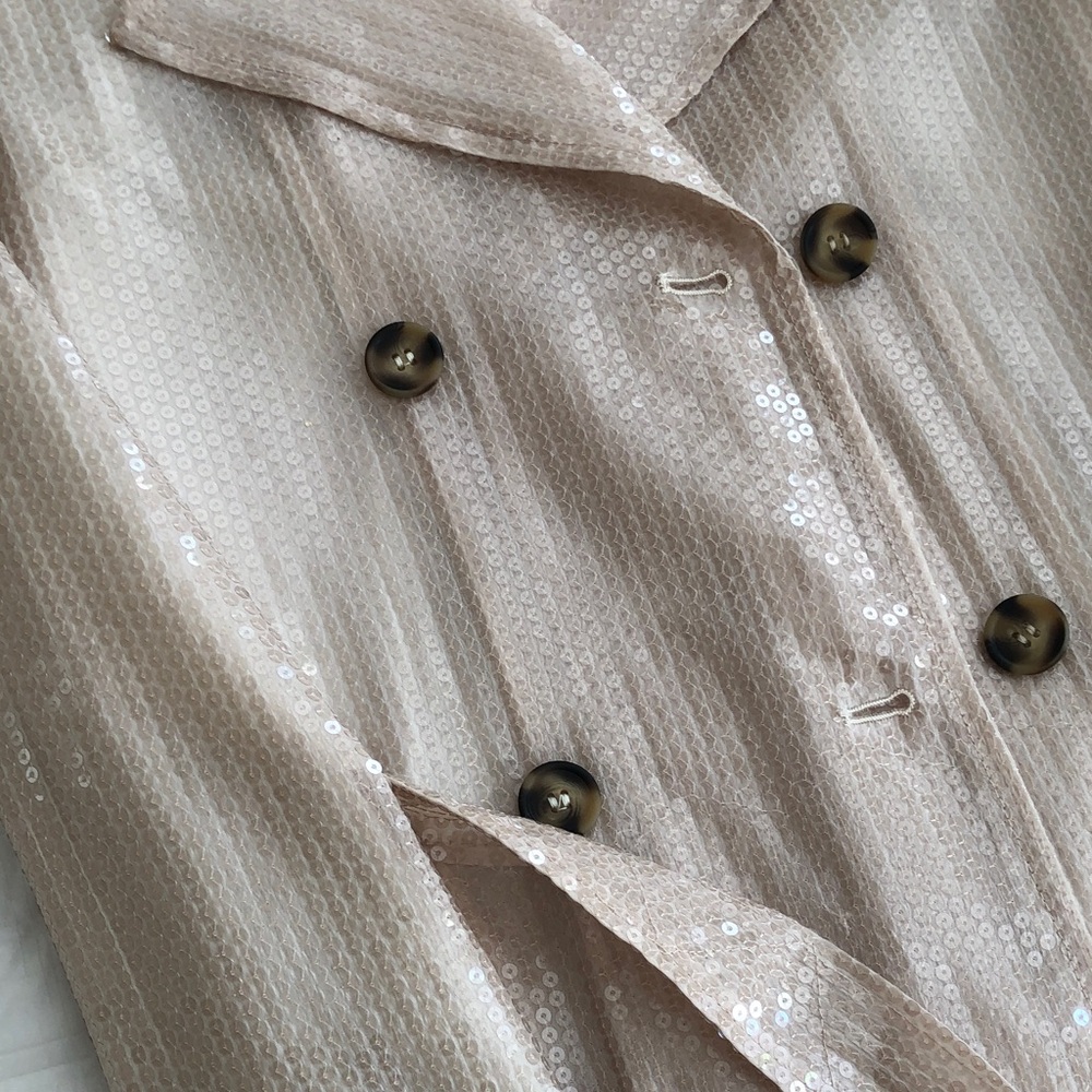 7 For All Mankind Sequin Trench Coat in Nude Beige - Picture 10 of 11